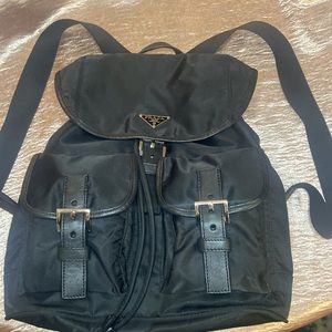 Double Vela Black Nylon Prada Backpack